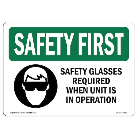 Signmission OSHA, Glasses Required When, 10in X 7in Rigid Plastic, 10" W, 7" H, Landscape, OS-SF-P-710-L-10939 OS-SF-P-710-L-10939